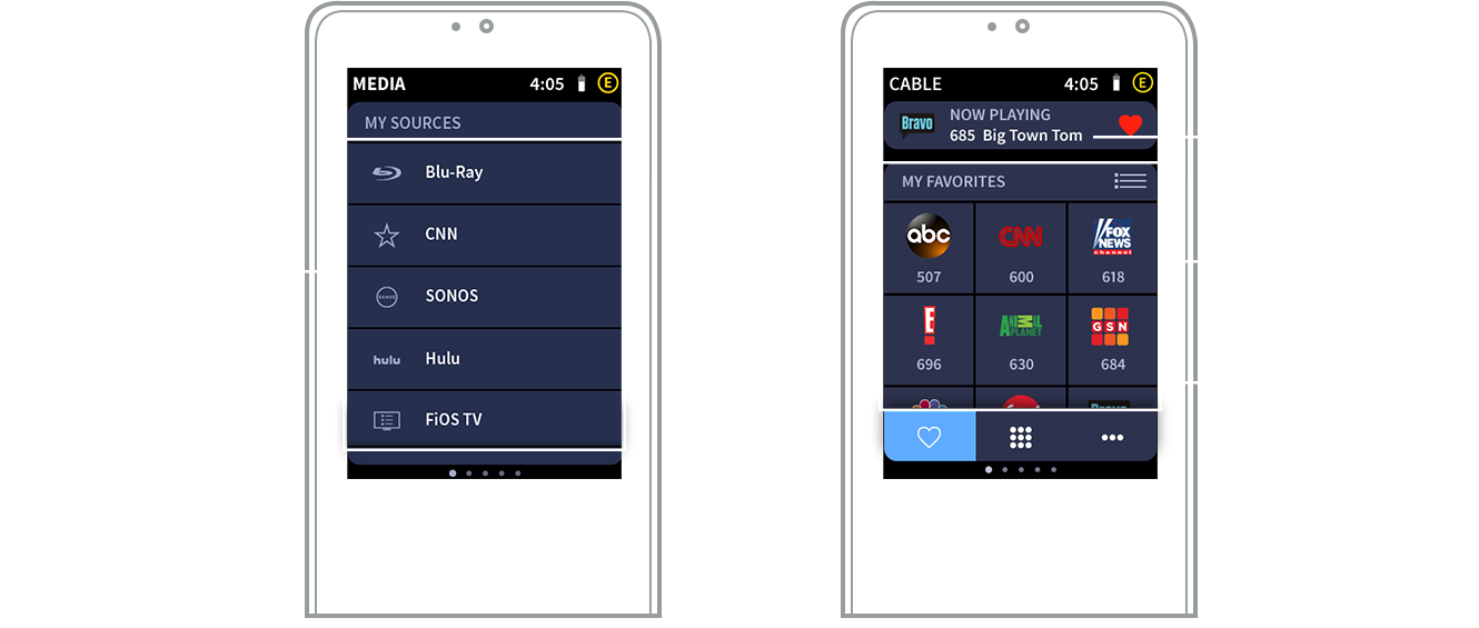 Crestron graphic showing two remote interfaces
